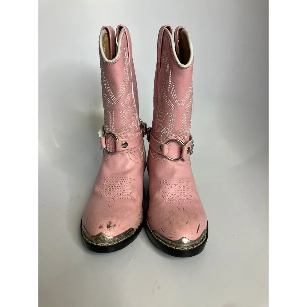 Durango Cowboy‎ Boots Youth 10D Pink leather good Rhinestone Harness western